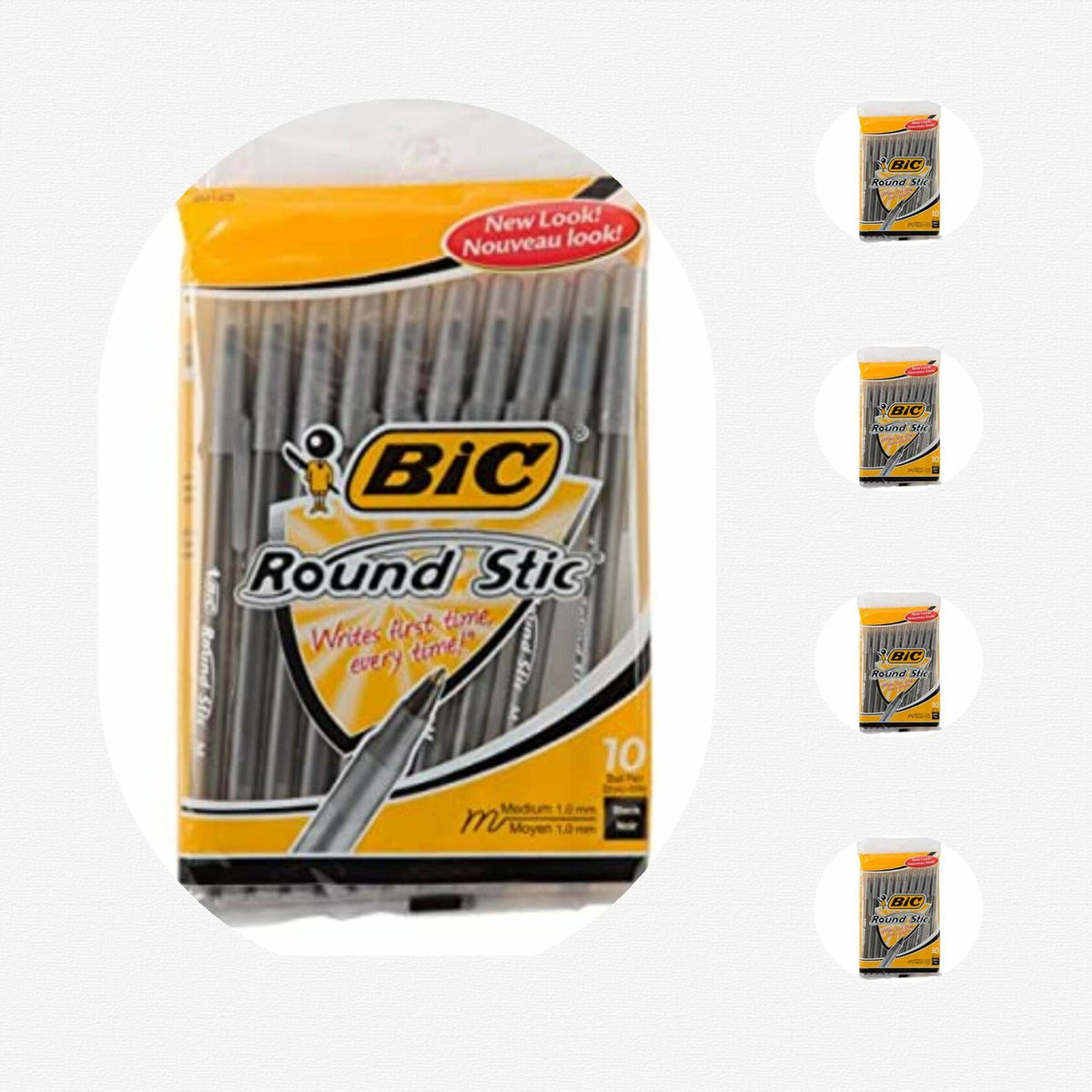 Bolígrafo BIC Round Stic Xtra Life, punta de 1.0 mm, color negro, paquete de 10 unidades