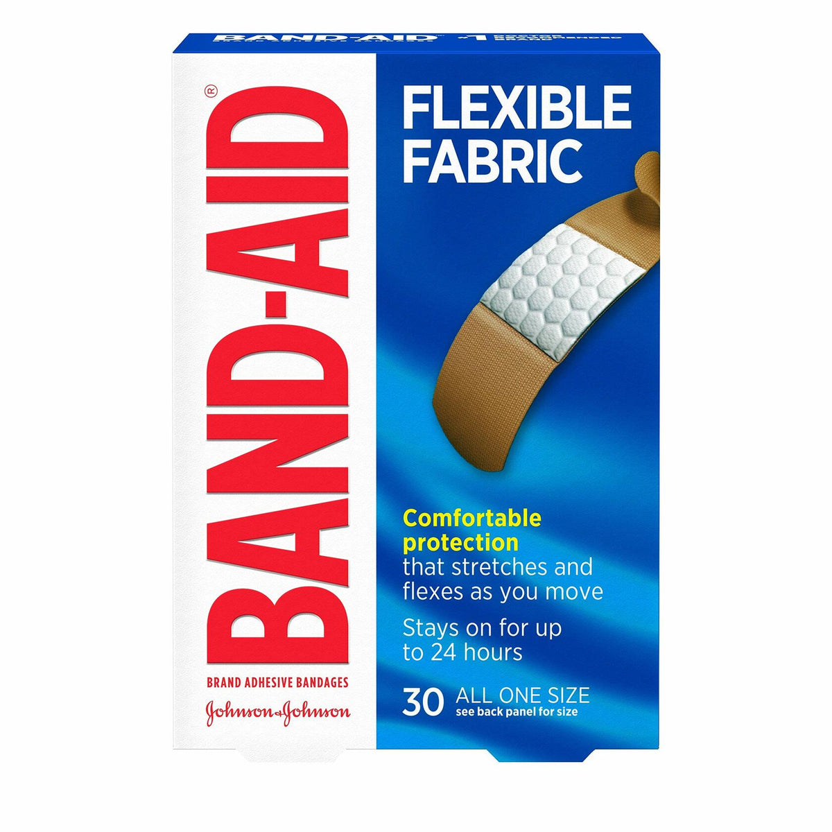 Vendaje adhesivo de tela flexible Band-Aid, tamaño único, paquete de 30 unidades