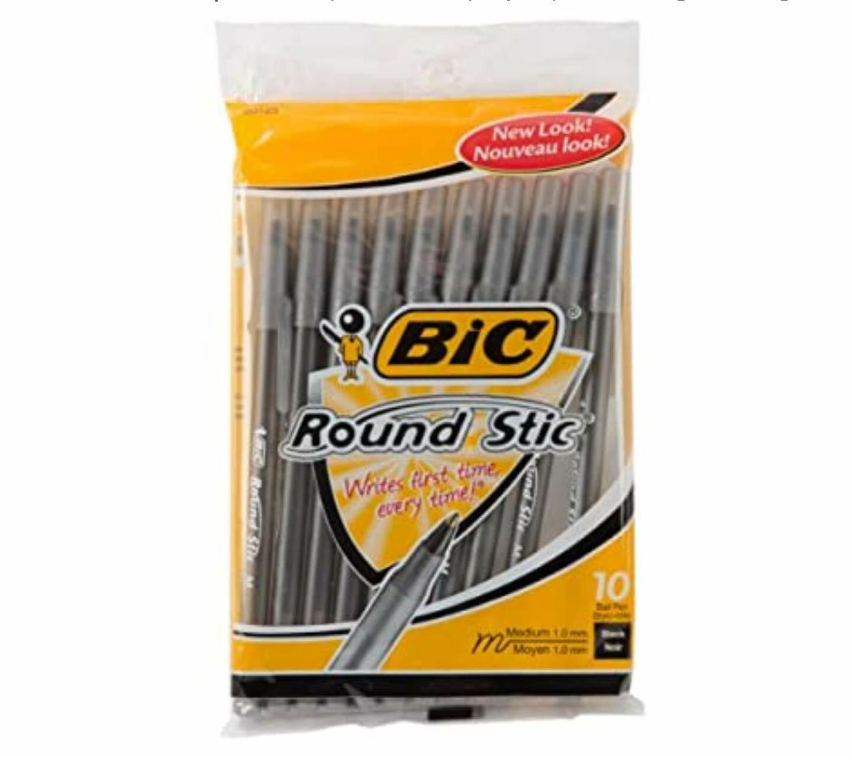 Bolígrafo BIC Round Stic Xtra Life, punta de 1.0 mm, color negro, paquete de 10 unidades