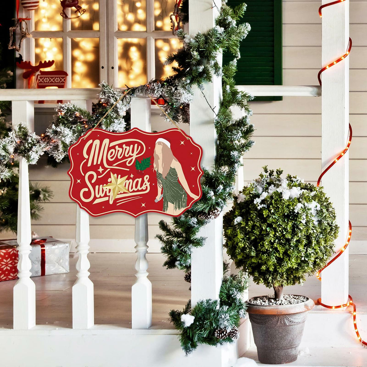 Letrero de madera navideño y divertido para decoración de puerta, letrero colgante de bienvenida para puerta principal