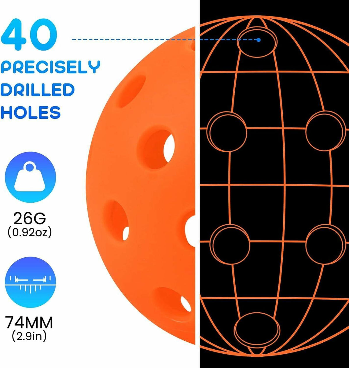 Pack de 6 pelotas de pickleball para exteriores Geekman de 40 agujeros, aprobadas por la USAPA