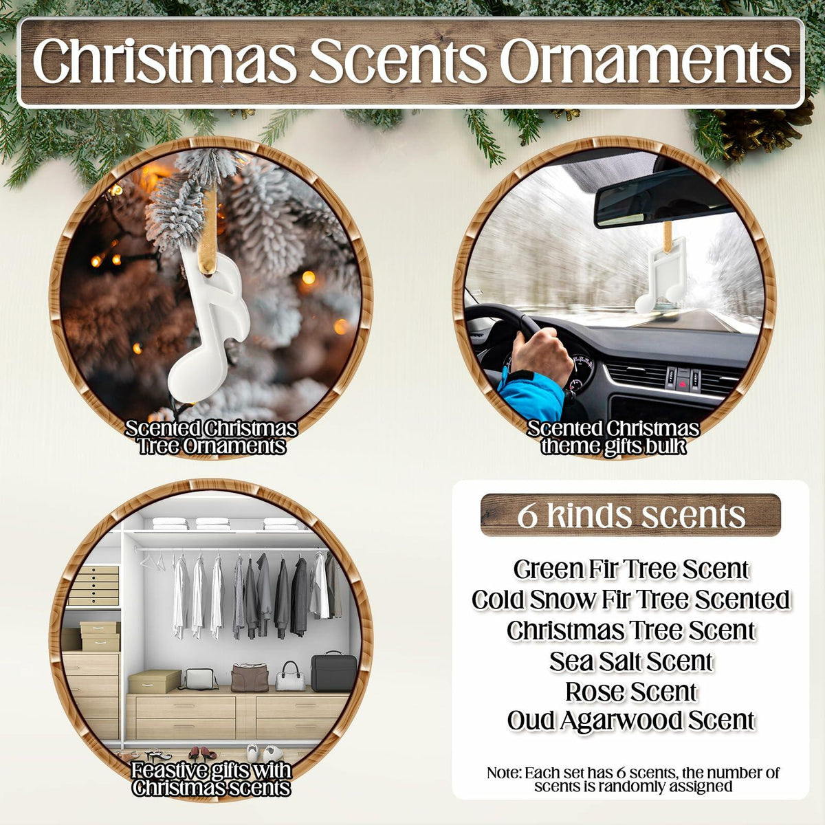 Heigble, set de 6 adornos navideños perfumados para colgar en forma de nota musical, color blanco