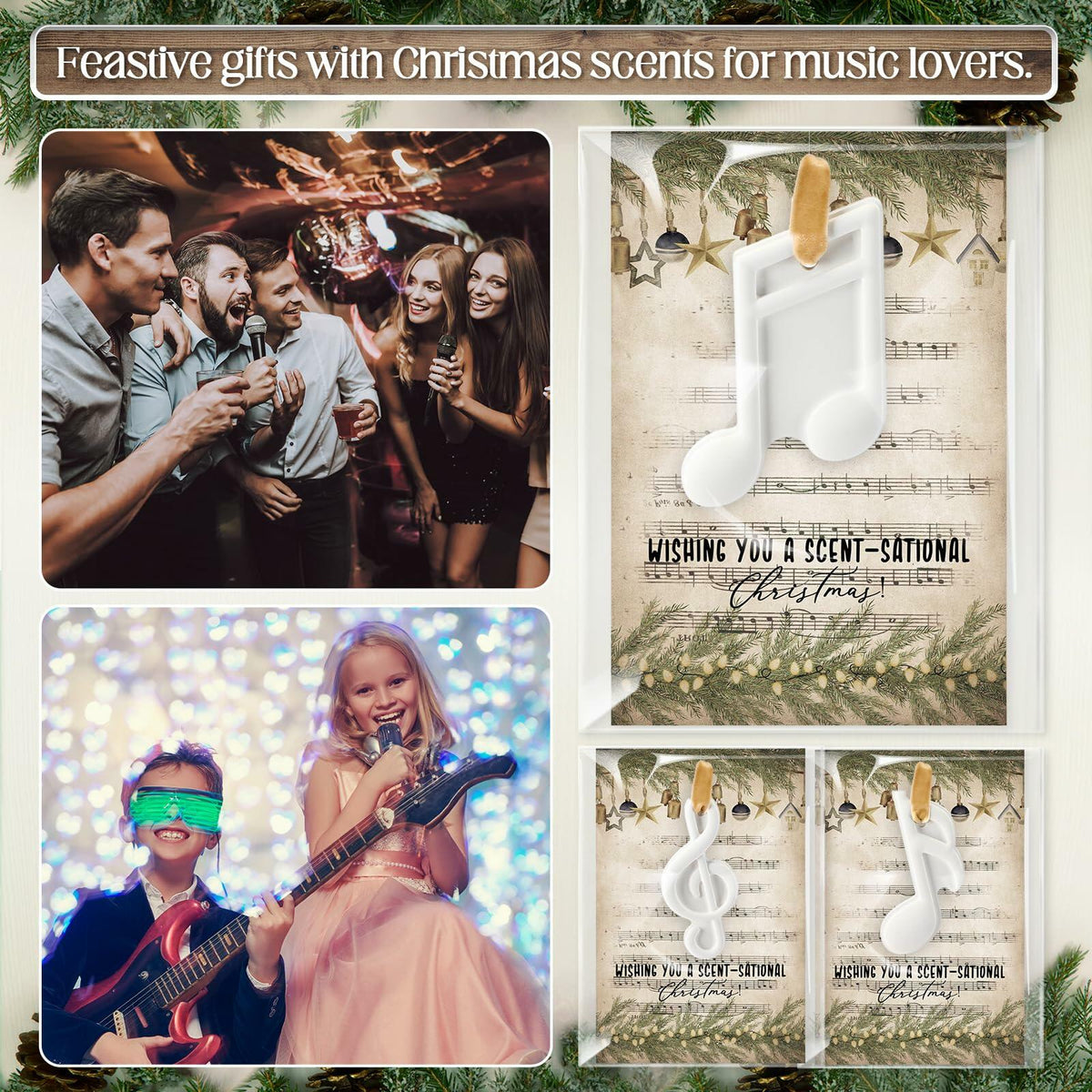 Heigble, set de 6 adornos navideños perfumados para colgar en forma de nota musical, color blanco