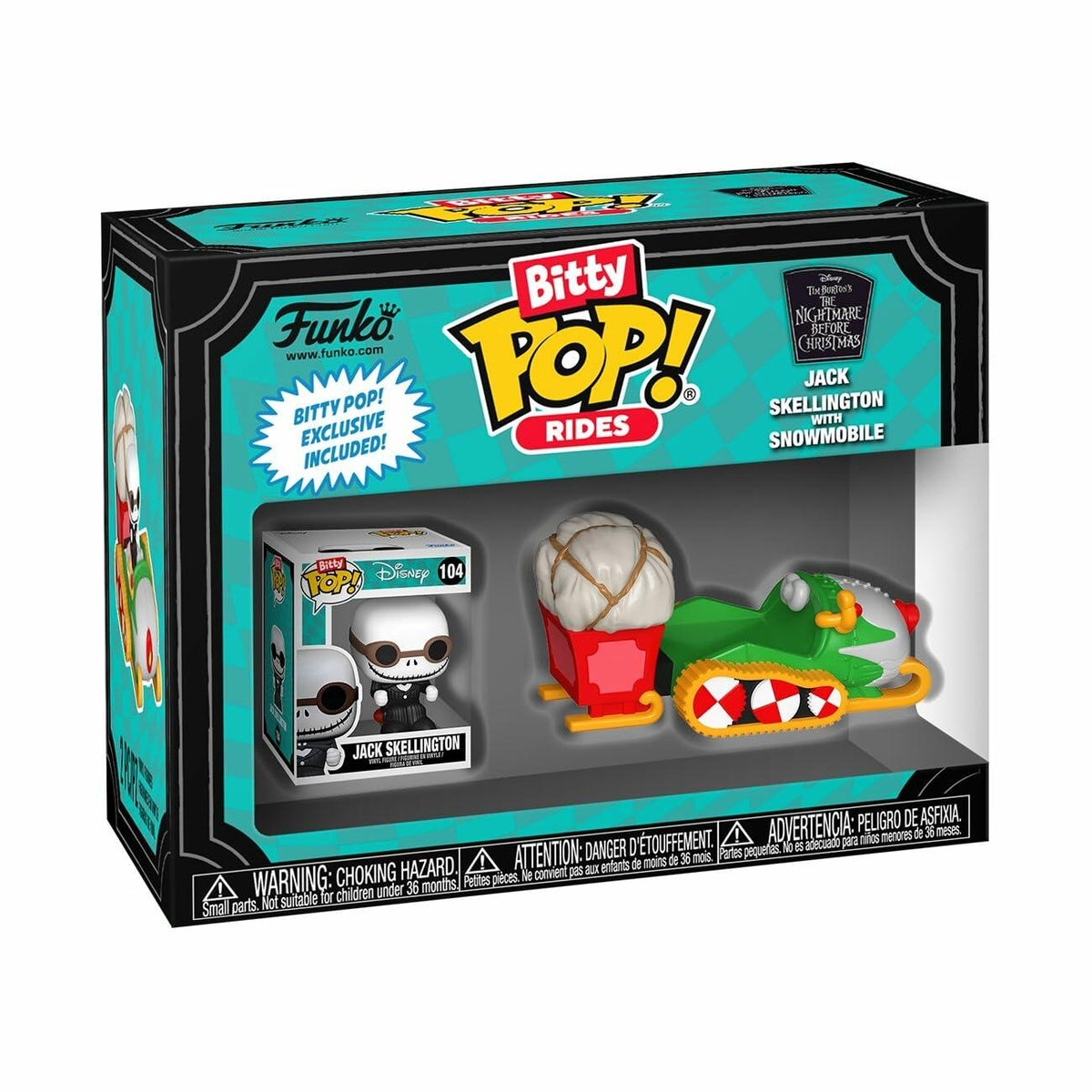 Funko Pop! Bitty Ride Jack con moto de nieve de Pesadilla antes de Navidad, figura de vinilo