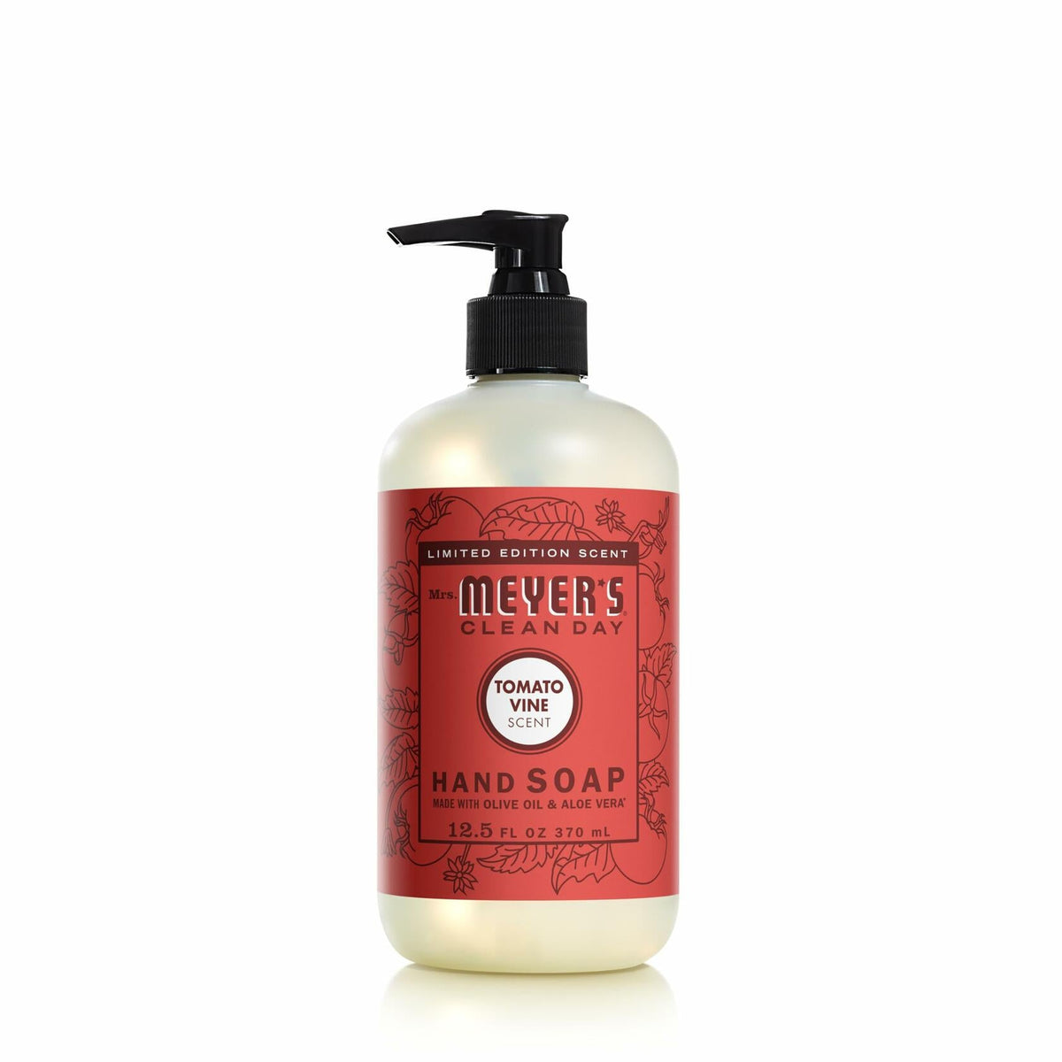 Jabón líquido para manos MRS. MEYER'S CLEAN DAY, aroma a Tomate (Tomato Vine), 12.5 oz, rojo