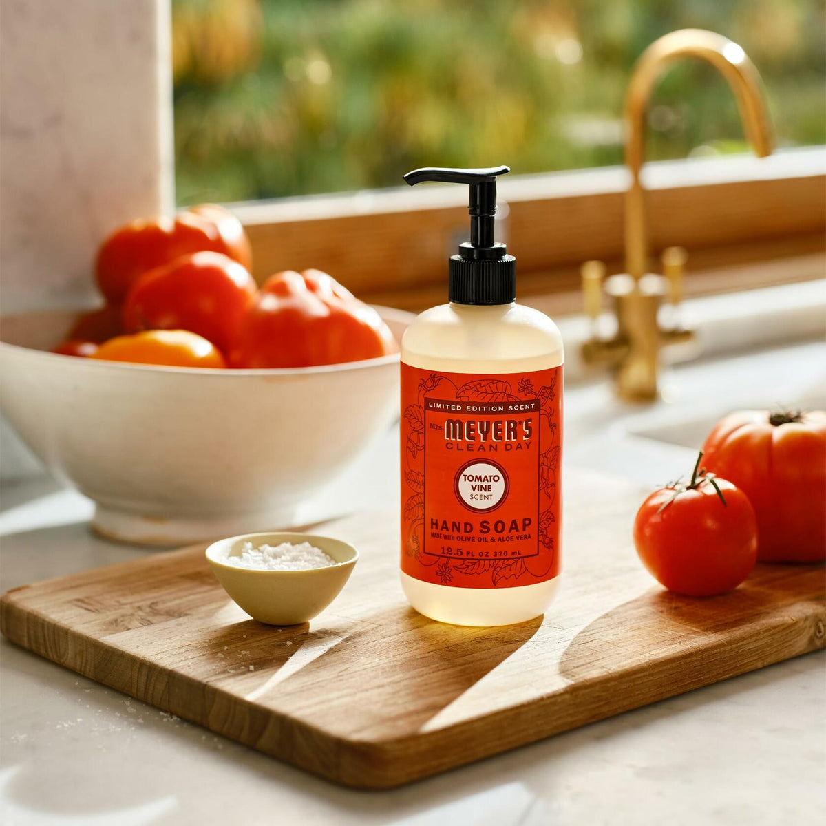 Jabón líquido para manos MRS. MEYER'S CLEAN DAY, aroma a Tomate (Tomato Vine), 12.5 oz, rojo