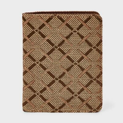 Funda para pasaporte A New Day, tejido de punto jacquard a cuadros marrón, poliéster reciclado