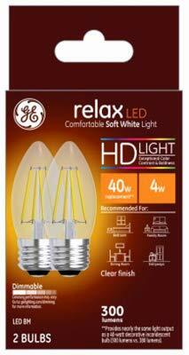Paquete de 2 bombillas LED GE de 4W, forma B11, regulables, para lugares húmedos, 320 lúmenes