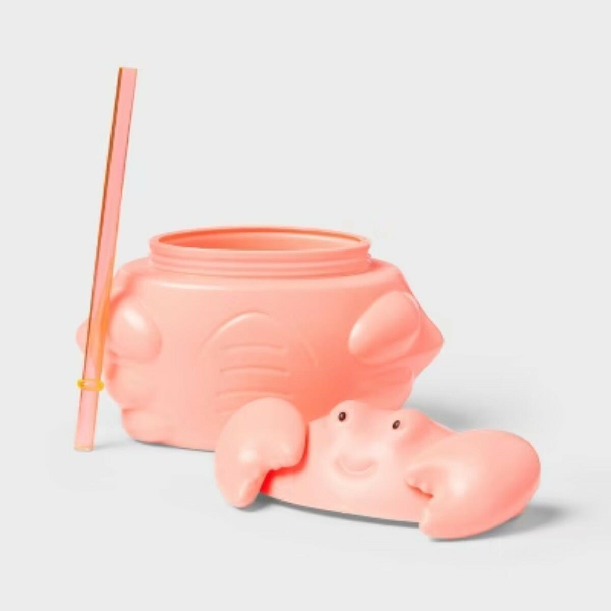 Vaso de plástico con figura de cangrejo Sun Squad, 20 fl oz, para bebidas frías, rosa