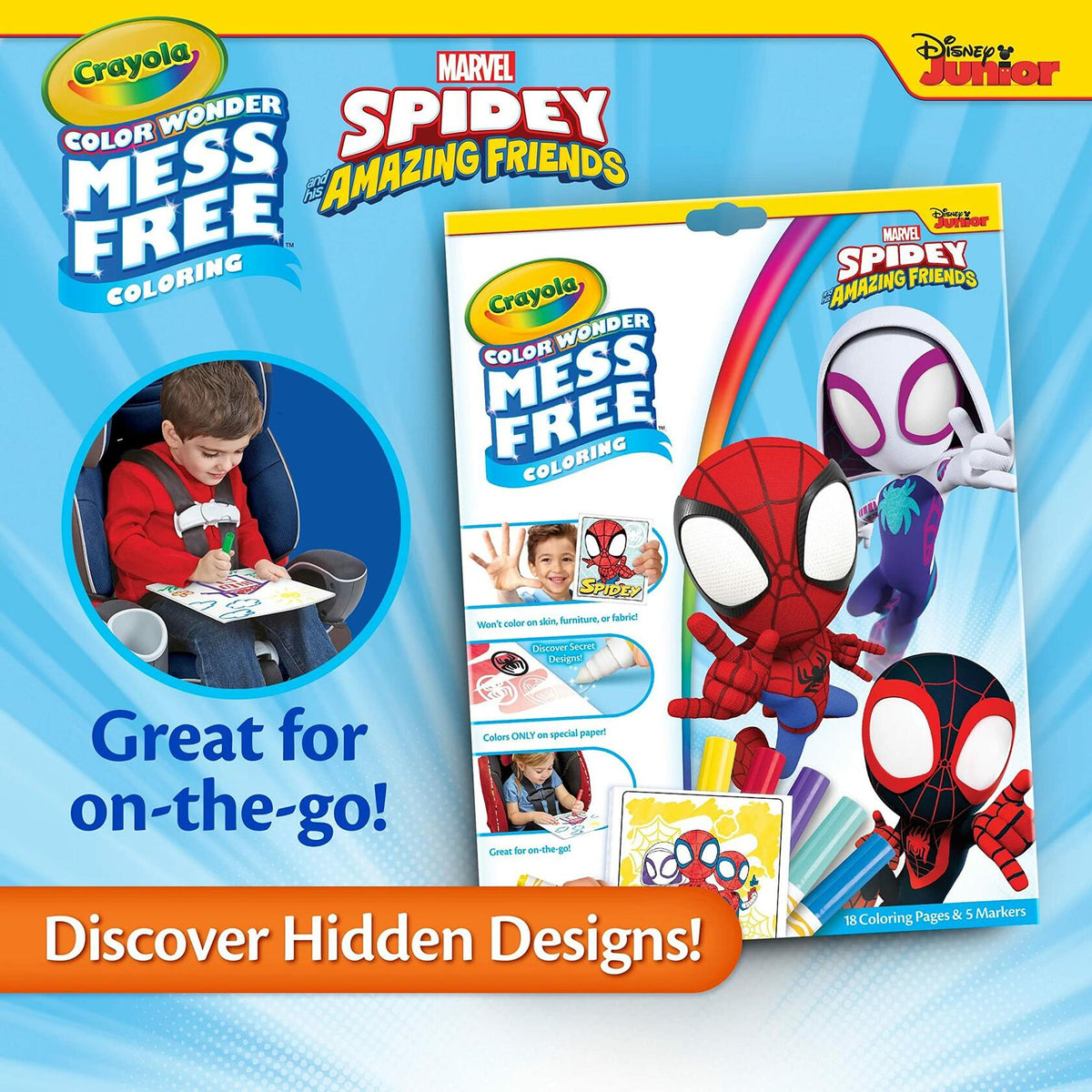 Set de colorear Crayola Spiderman Color Wonder, 18 páginas sin manchas para niños