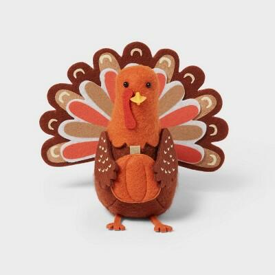 Pavo de fieltro de peluche para Acción de Gracias de Spritz™ con calabaza, NARANJA-MARRÓN