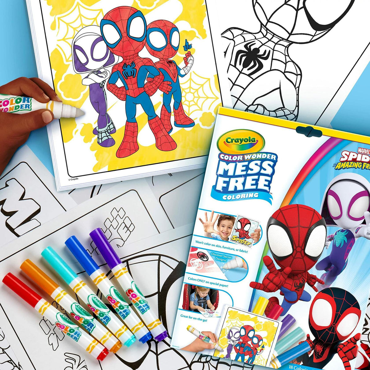 Set de colorear Crayola Spiderman Color Wonder, 18 páginas sin manchas para niños