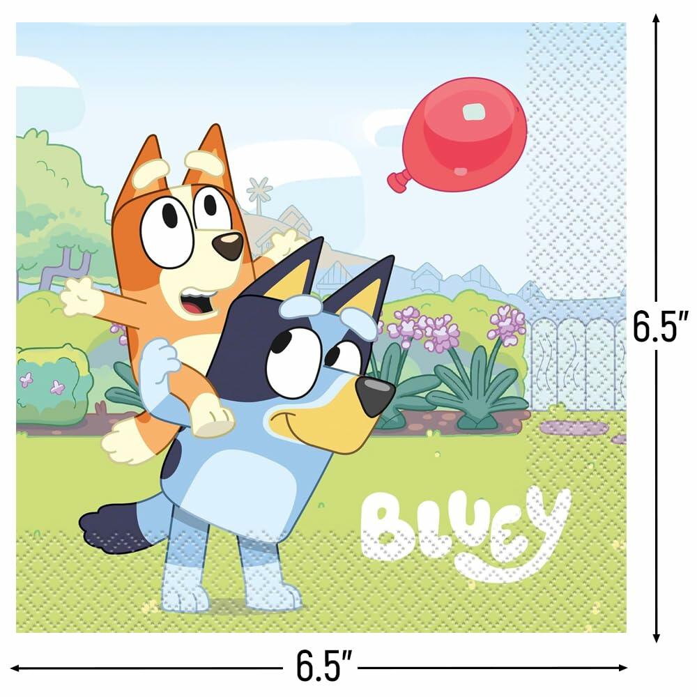 Servilletas de fiesta de Bluey únicas, 6.5 pulgadas, paquete de 16, papel multicolor