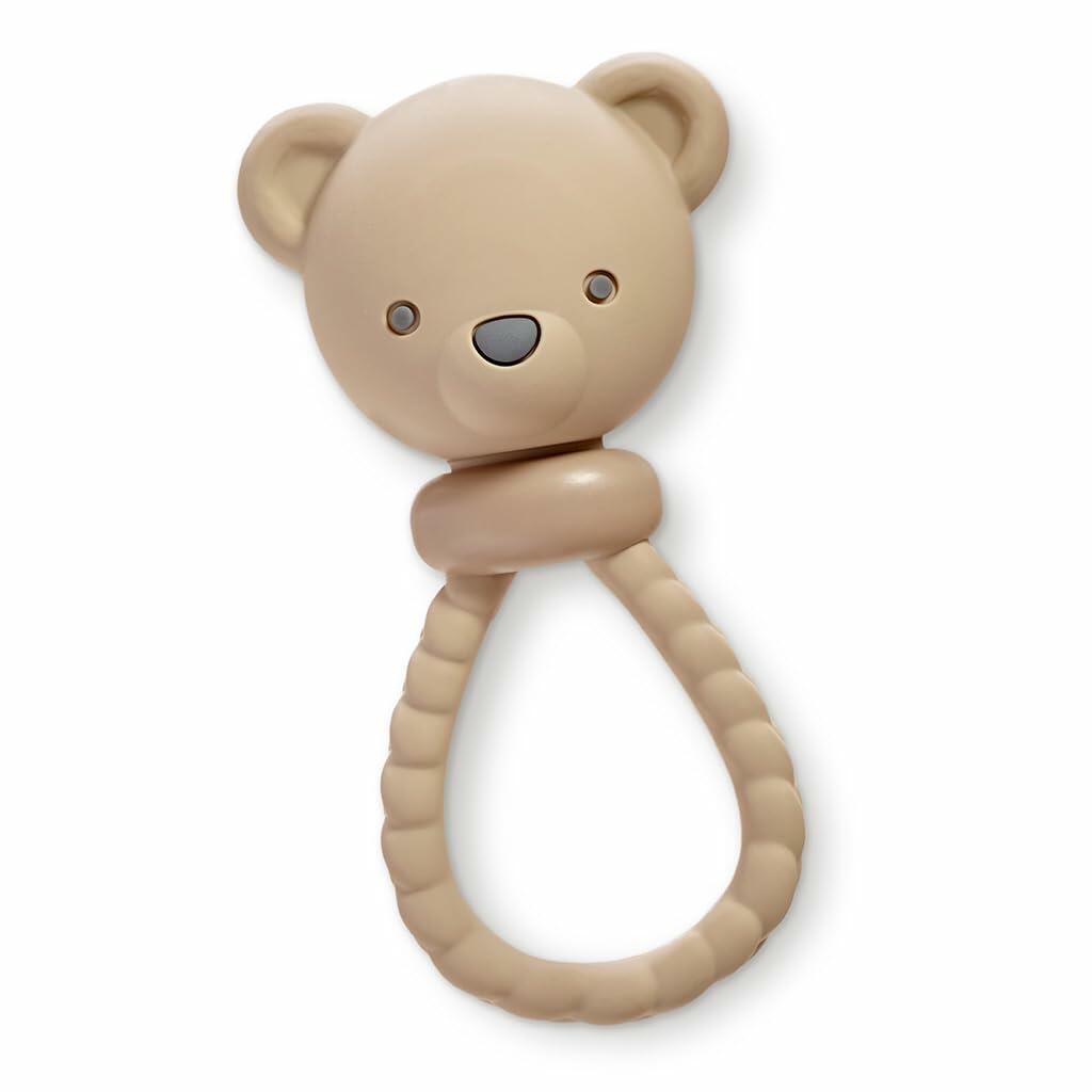 Juguete sonajero de silicona Itzy Ritzy, oso con mango de sonido suave, 3+ meses