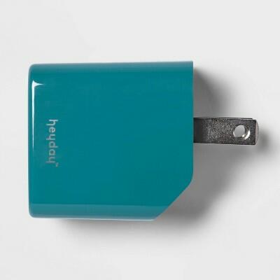 Cargador de pared de 2 puertos (USB-A y USB-C) de 20 W heyday, color verde azulado brillante