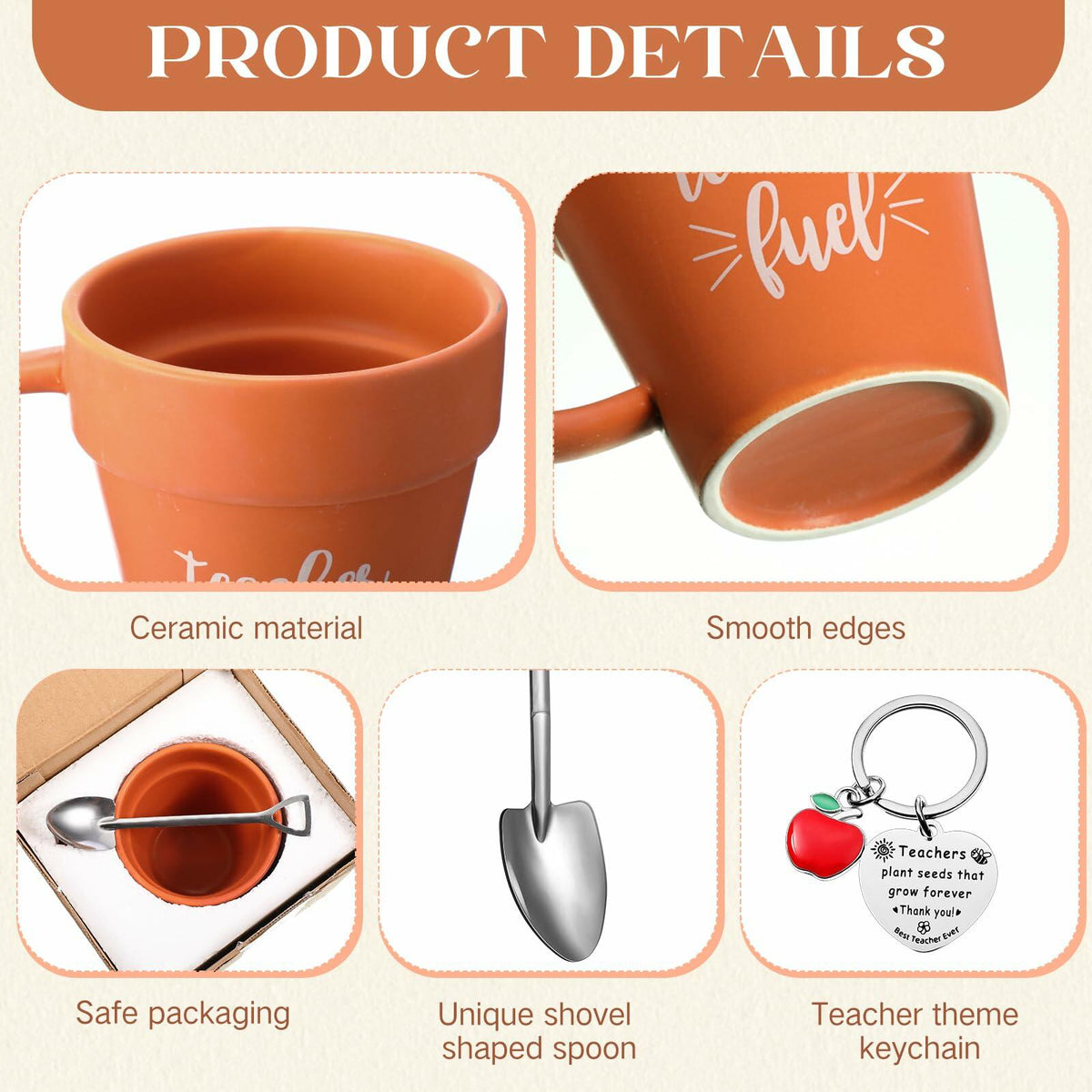 Juego de 6 tazas de cerámica Nuogo Gardener de 11 oz con llaveros de cuchara de pala