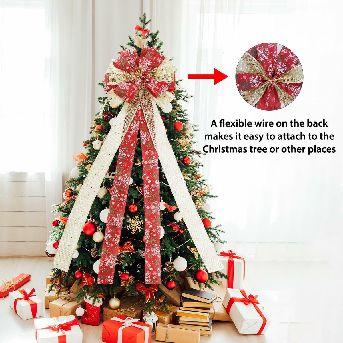 Lazo para punta de árbol de Navidad Filltown, 53x13 pulgadas, decoración navideña color gris plateado