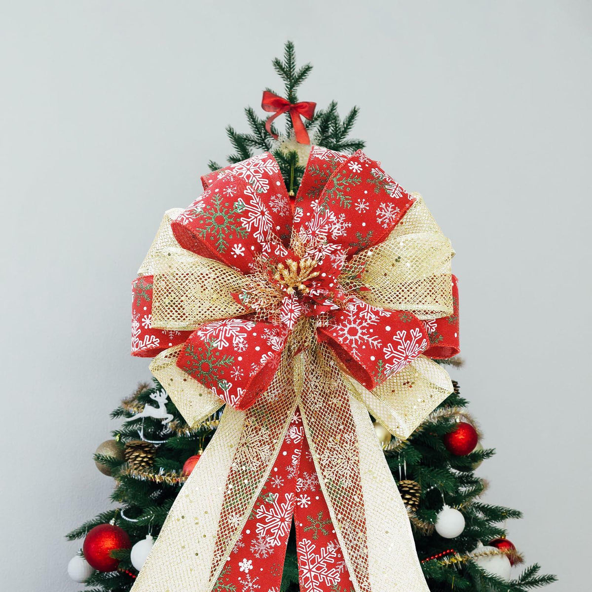 Lazo para punta de árbol de Navidad Filltown, 53x13 pulgadas, decoración navideña color gris plateado