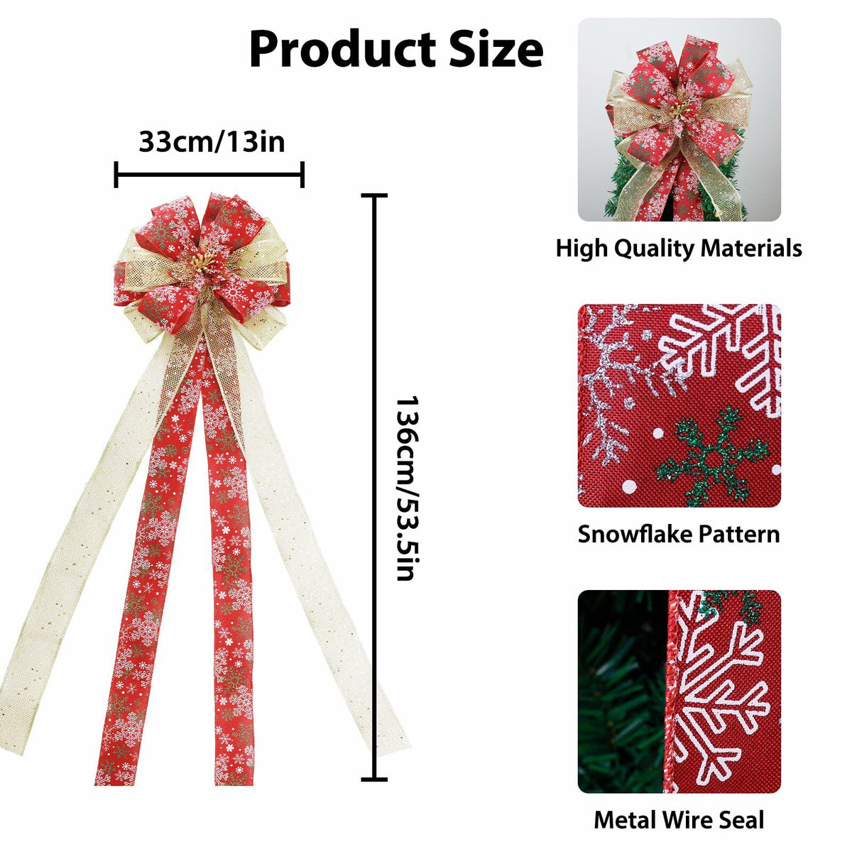 Lazo para punta de árbol de Navidad Filltown, 53x13 pulgadas, decoración navideña color gris plateado