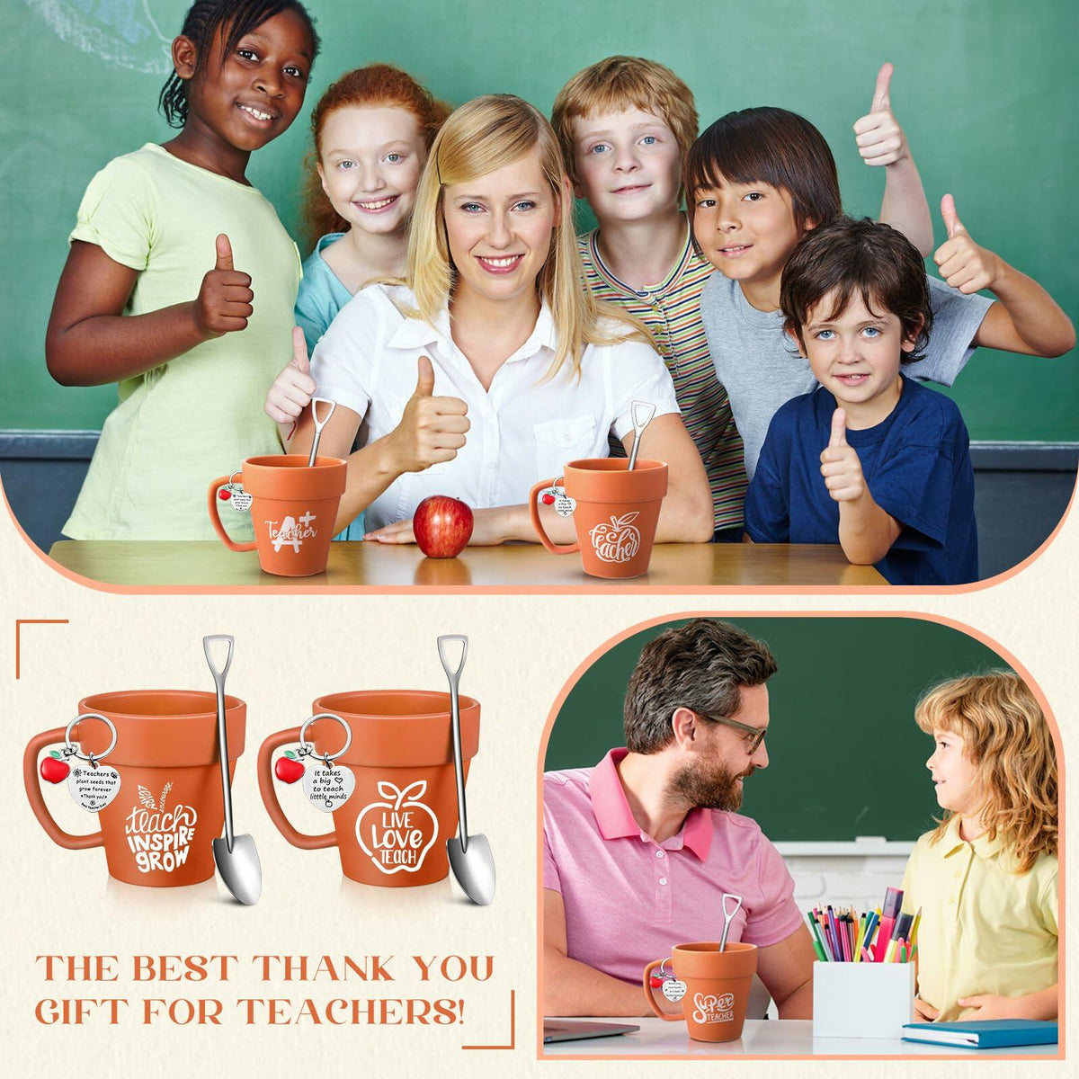 Juego de 6 tazas de cerámica Nuogo Gardener de 11 oz con llaveros de cuchara de pala