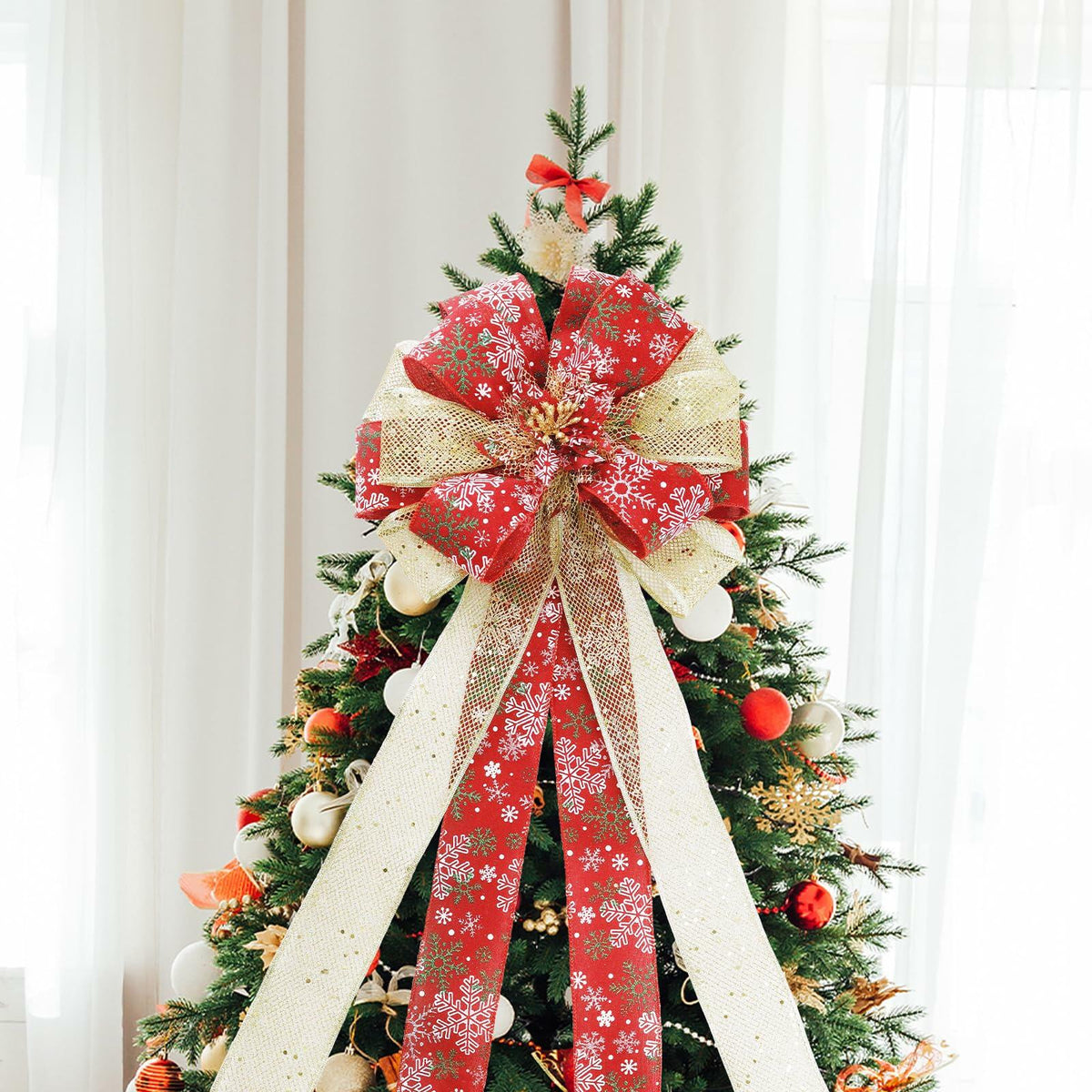 Lazo para punta de árbol de Navidad Filltown, 53x13 pulgadas, decoración navideña color gris plateado