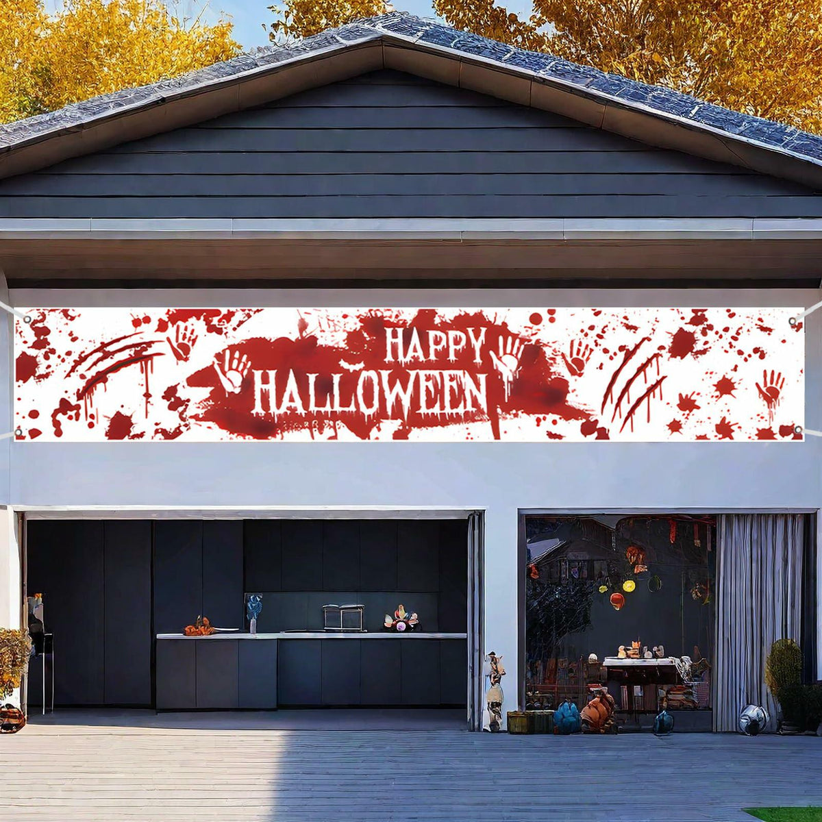 Pancarta decorativa de Halloween para exteriores DENNSHH, 120x20, letrero de poliéster blanco para jardín