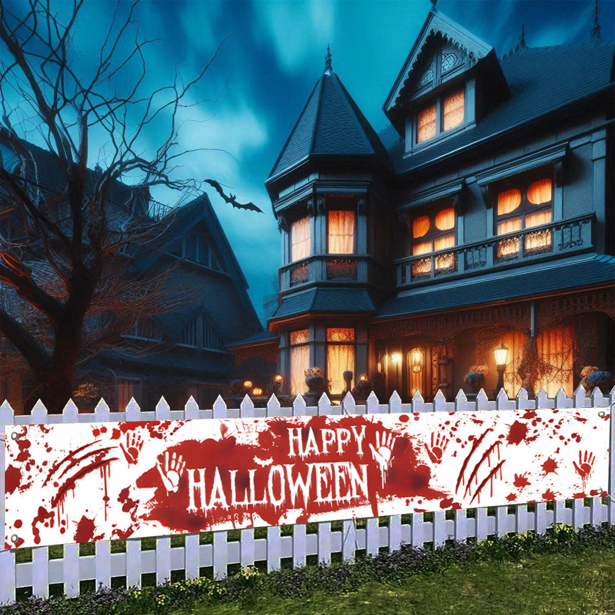 Pancarta decorativa de Halloween para exteriores DENNSHH, 120x20, letrero de poliéster blanco para jardín