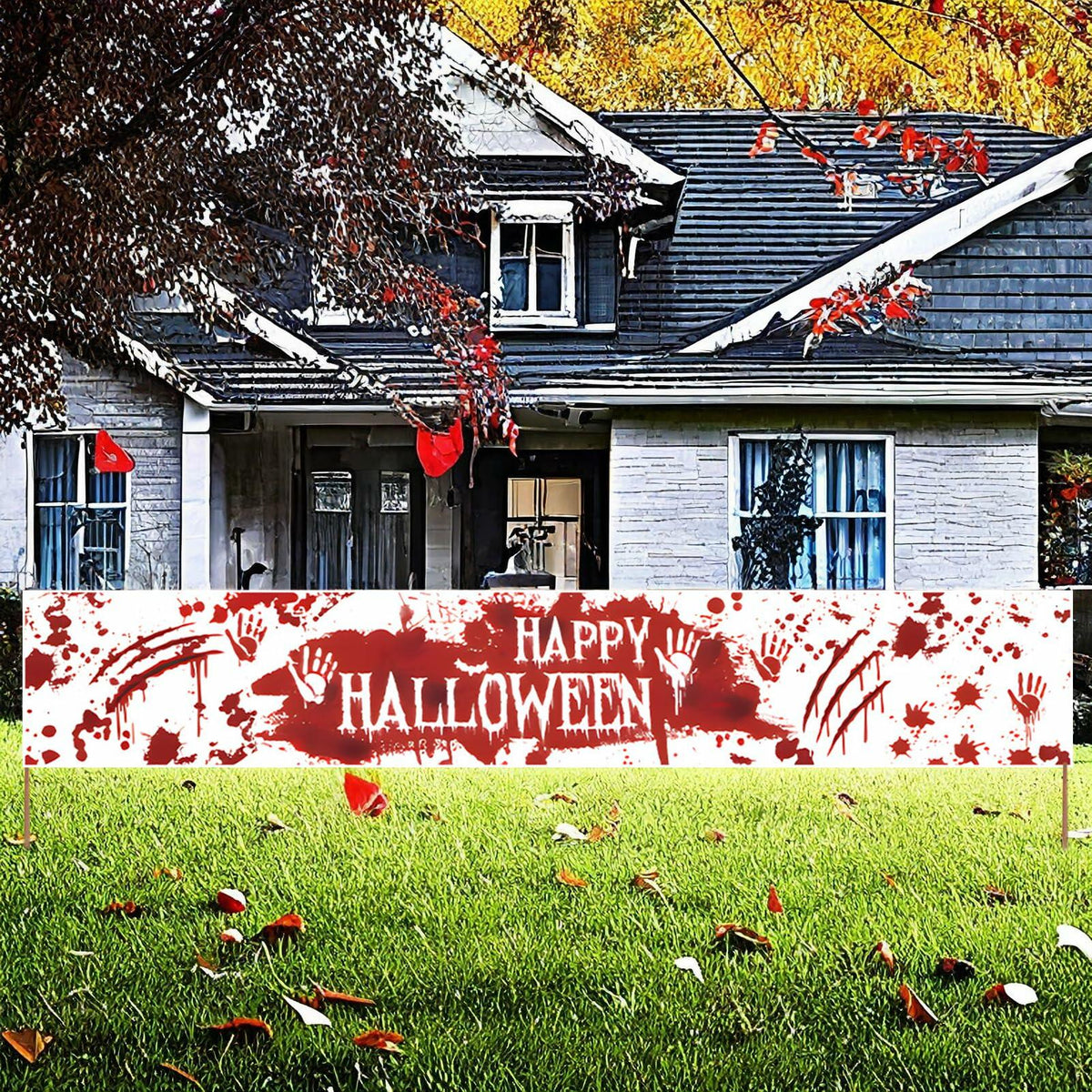 Pancarta decorativa de Halloween para exteriores DENNSHH, 120x20, letrero de poliéster blanco para jardín