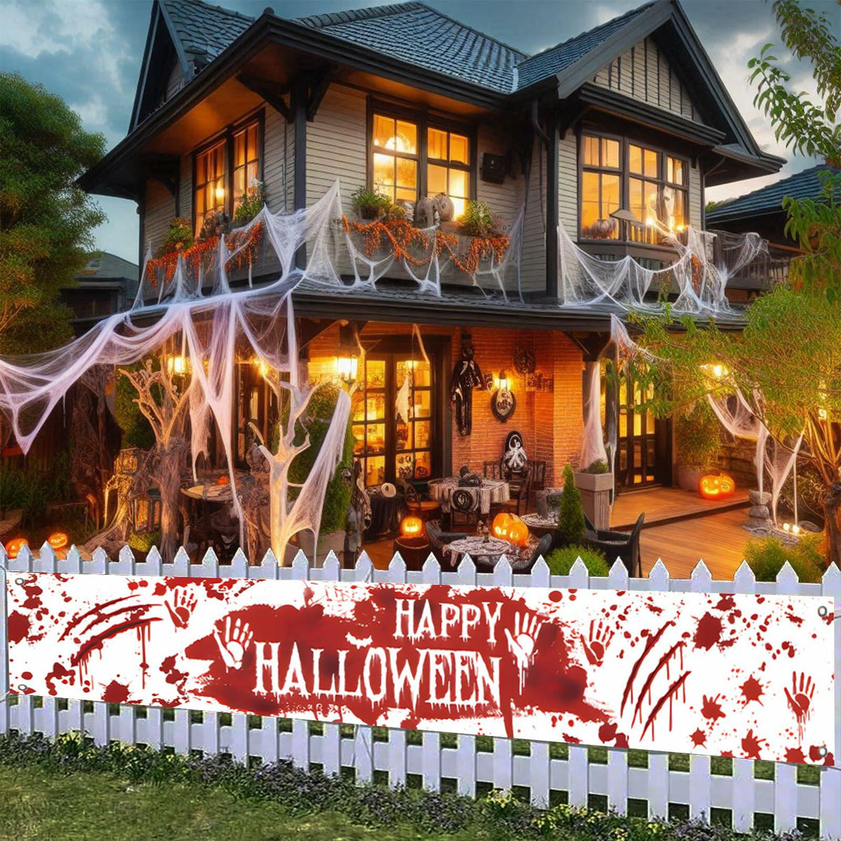 Pancarta decorativa de Halloween para exteriores DENNSHH, 120x20, letrero de poliéster blanco para jardín