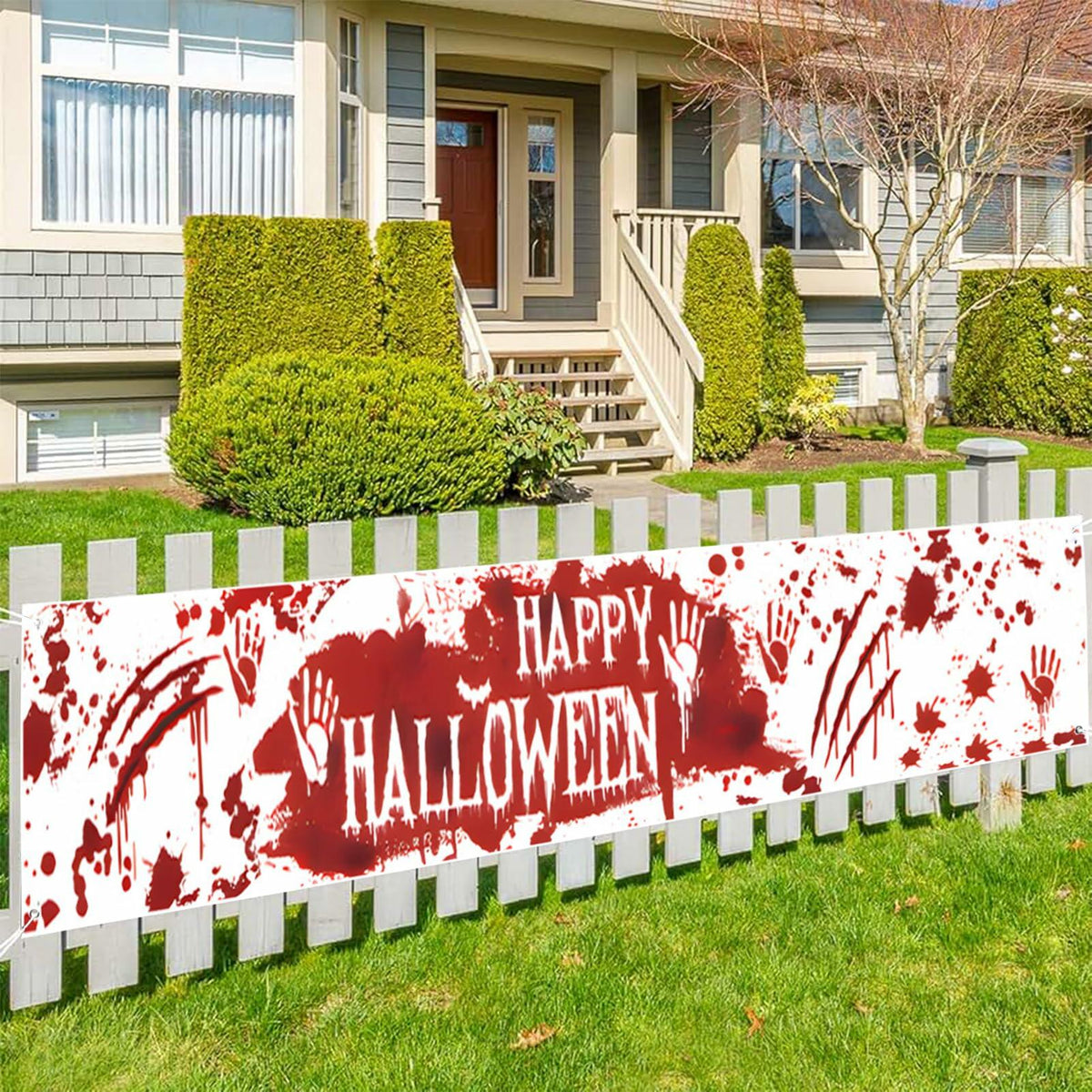 Pancarta decorativa de Halloween para exteriores DENNSHH, 120x20, letrero de poliéster blanco para jardín