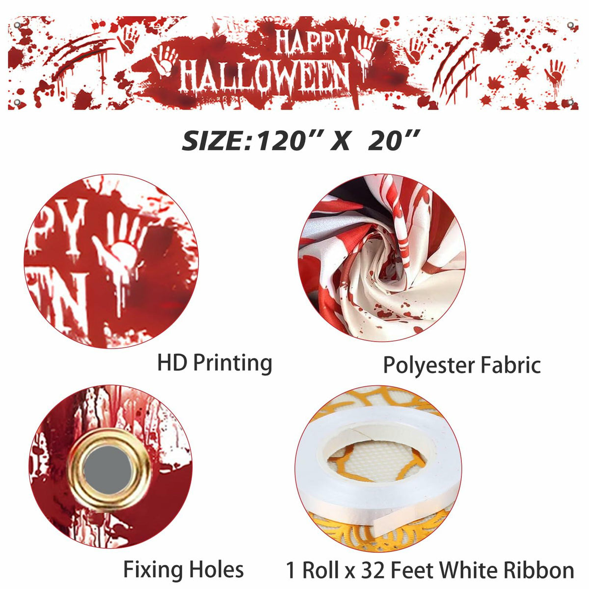 Pancarta decorativa de Halloween para exteriores DENNSHH, 120x20, letrero de poliéster blanco para jardín