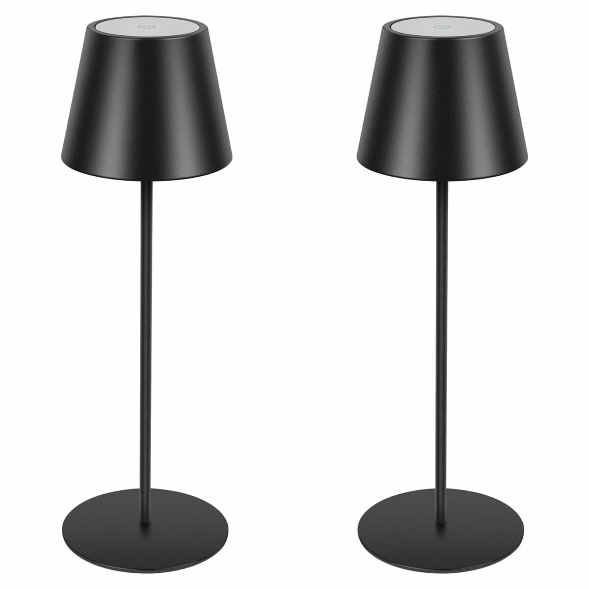 Lámpara de mesa LED RGB inalámbrica sunzone, paquete de 2, recargable y regulable, color negro