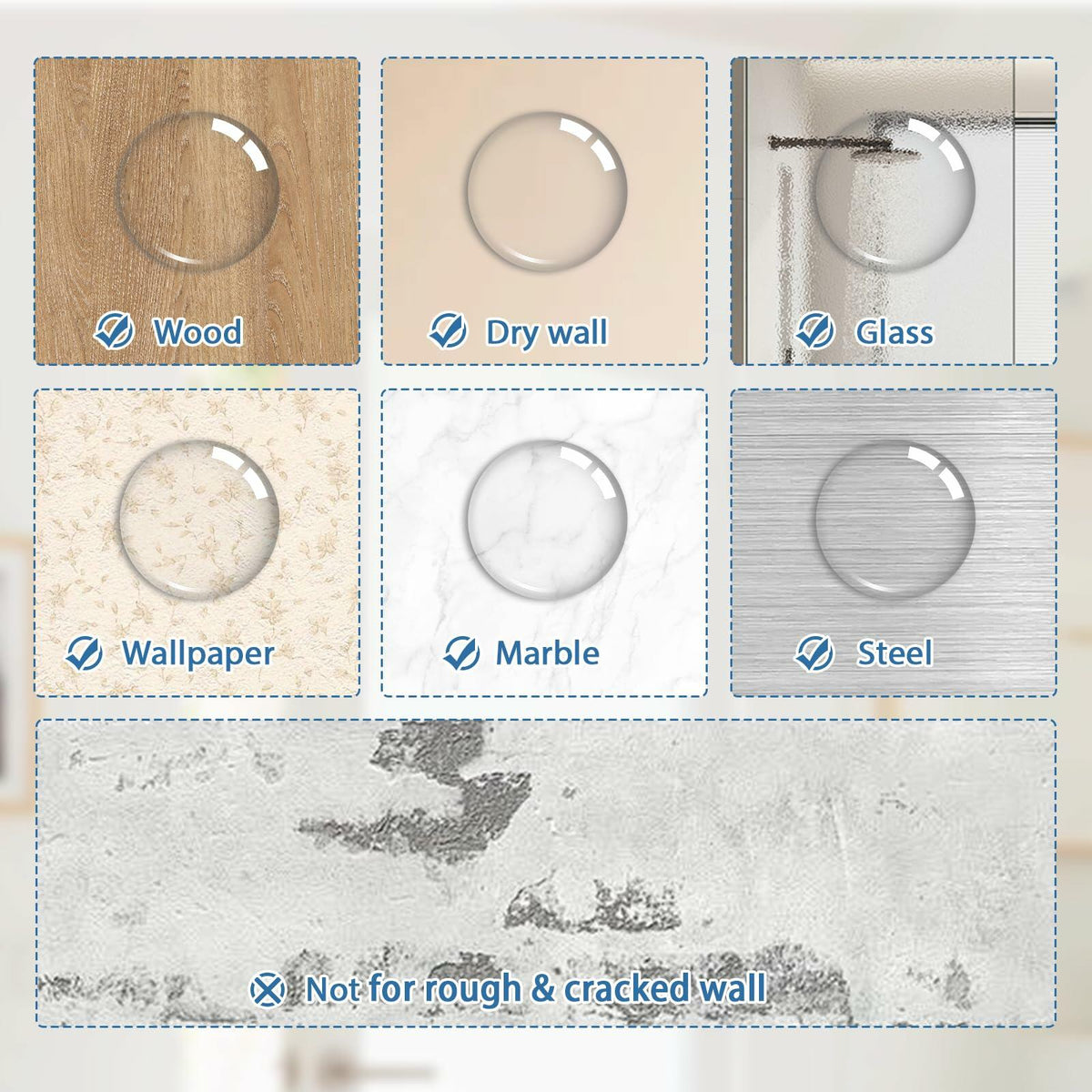 HOMOTEK Topes de puerta transparentes, paquete de 12, protector de pared redondo transparente de 1.6 pulgadas