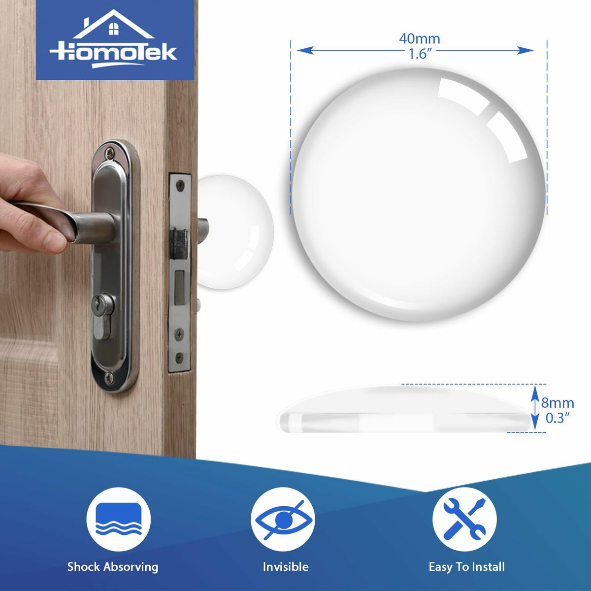 HOMOTEK Topes de puerta transparentes, paquete de 12, protector de pared redondo transparente de 1.6 pulgadas