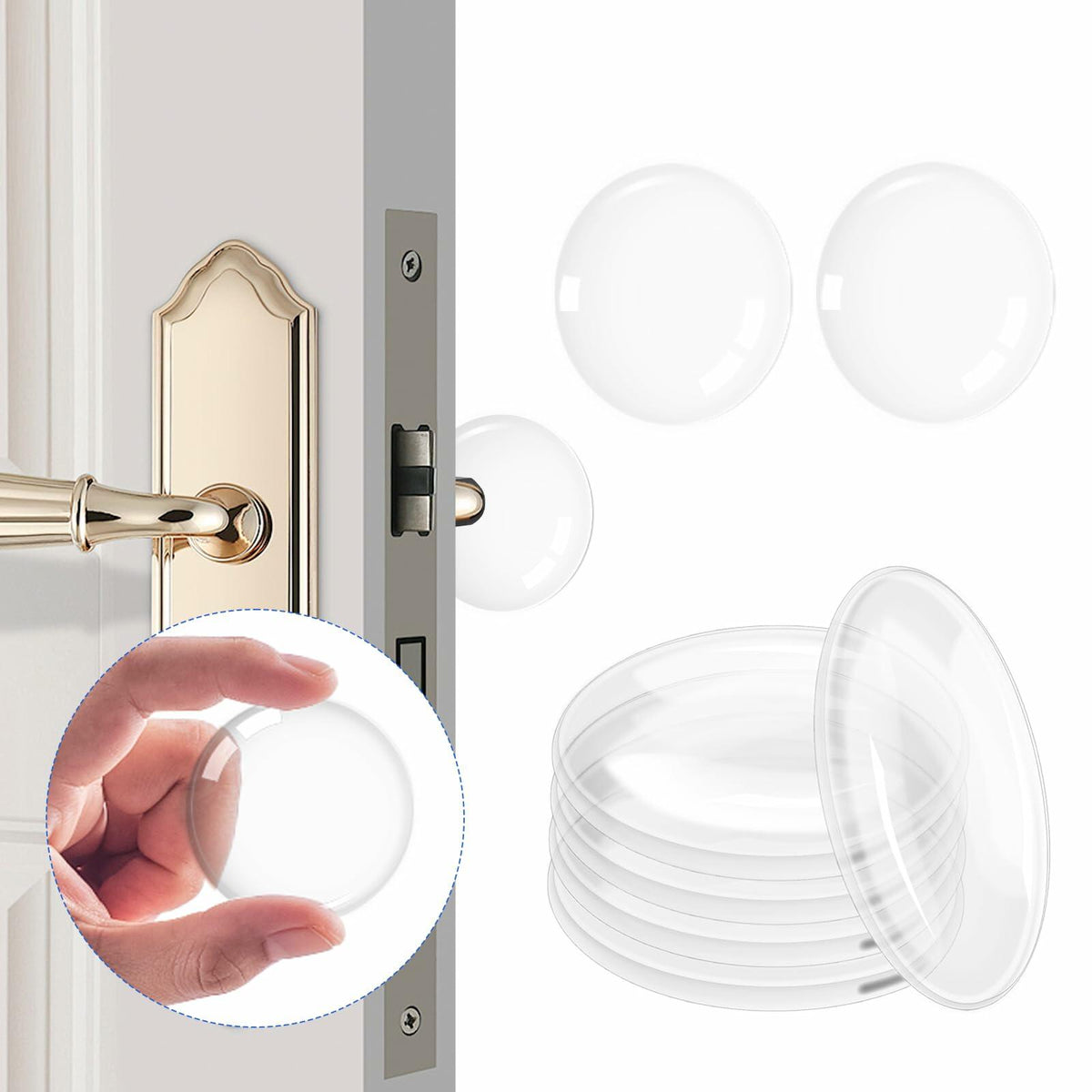HOMOTEK Topes de puerta transparentes, paquete de 12, protector de pared redondo transparente de 1.6 pulgadas