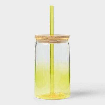 Vaso alto Sun Squad™ de 16 oz con tapa de bambú, degradado amarillo