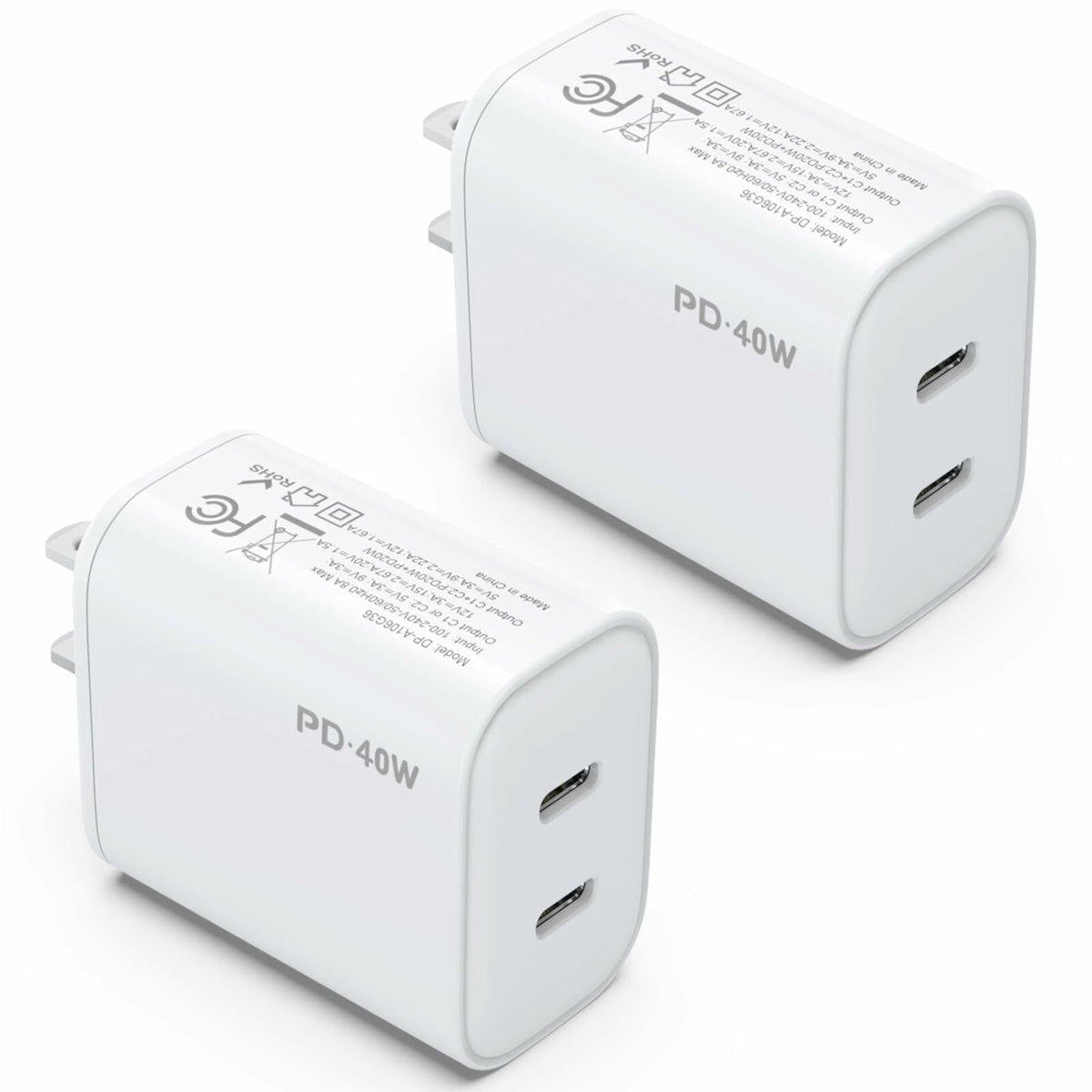 iGENJUN Adaptador de cargador de puerto doble USB-C de 40 W, 2 unidades, carga rápida, blanco