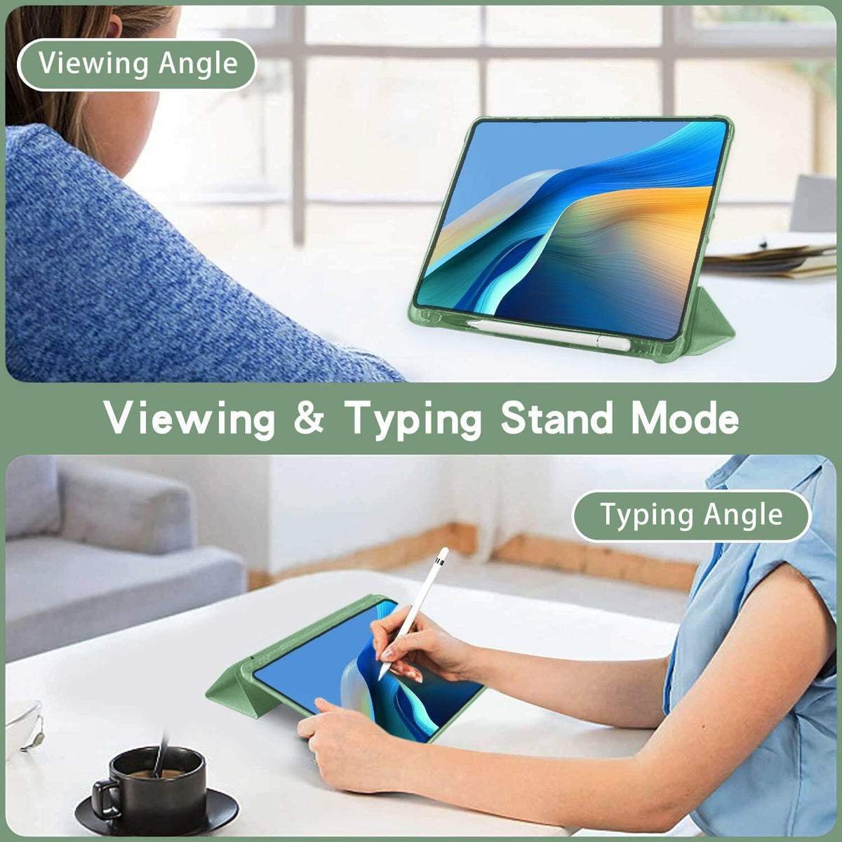Funda Wihytec para iPad de 5.ª/6.ª generación, color verde, con soporte para lápiz y tapa plegable