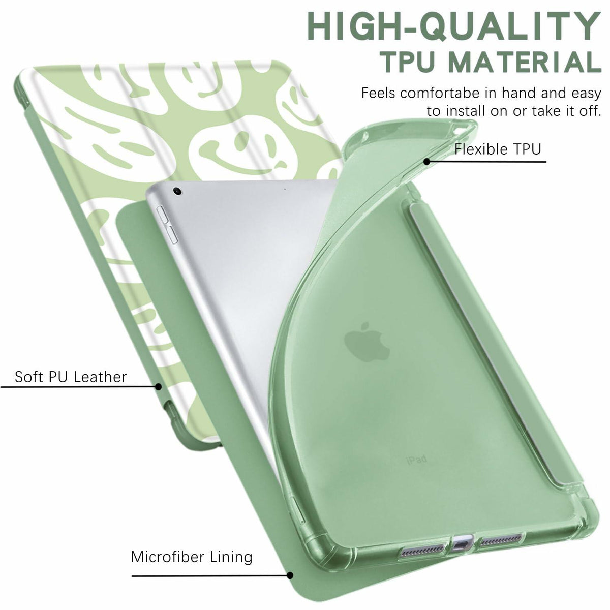 Funda Wihytec para iPad de 5.ª/6.ª generación, color verde, con soporte para lápiz y tapa plegable