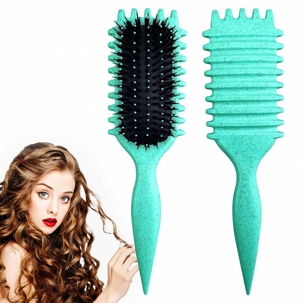 [Como nuevo] Cepillo Candy Brush para definir rizos con cerdas de jabalí, verde
