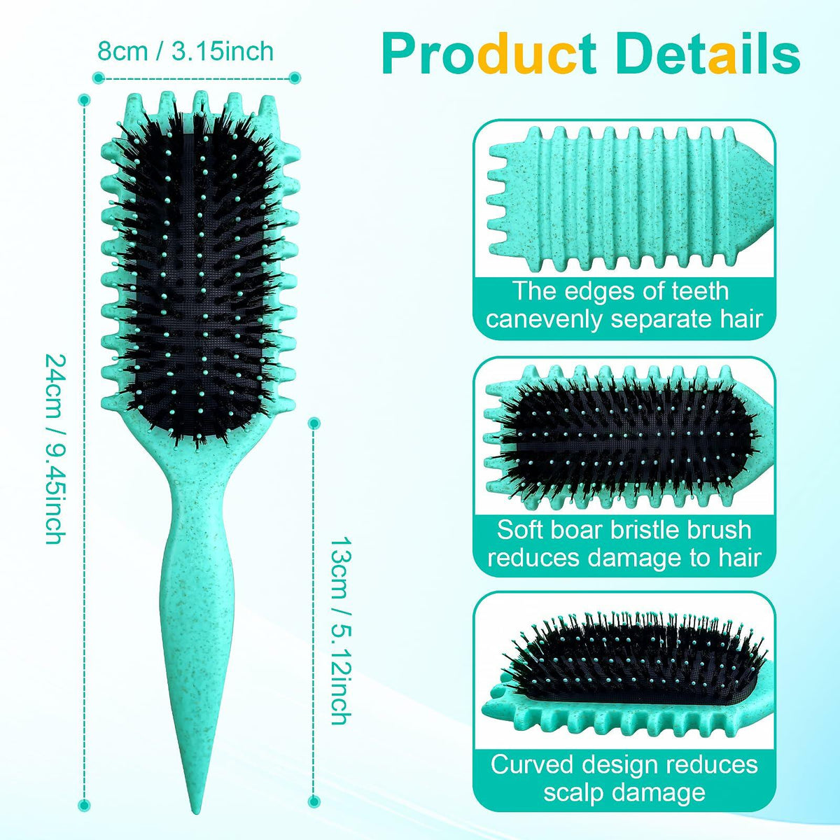 [Como nuevo] Cepillo Candy Brush para definir rizos con cerdas de jabalí, verde