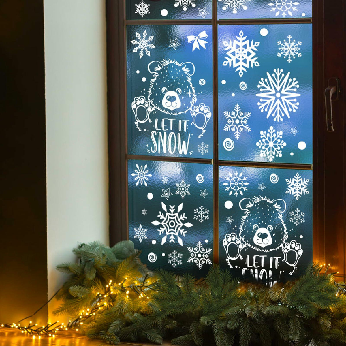AivaToba 203 piezas de adornos navideños para ventanas, adornos de doble cara para ventanas