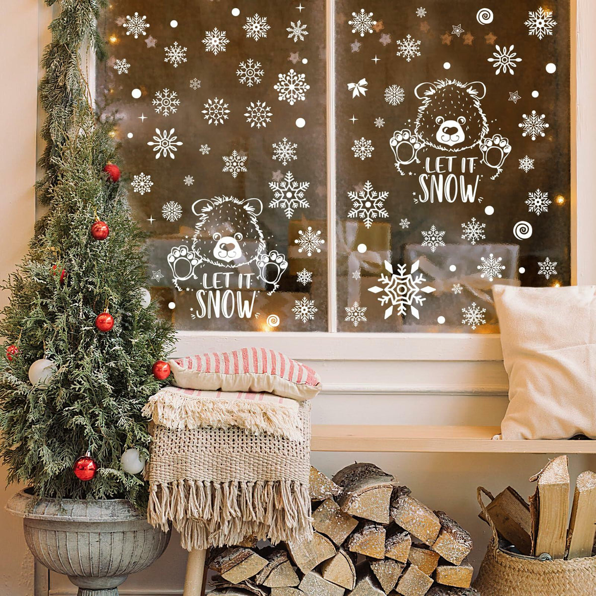 AivaToba 203 piezas de adornos navideños para ventanas, adornos de doble cara para ventanas