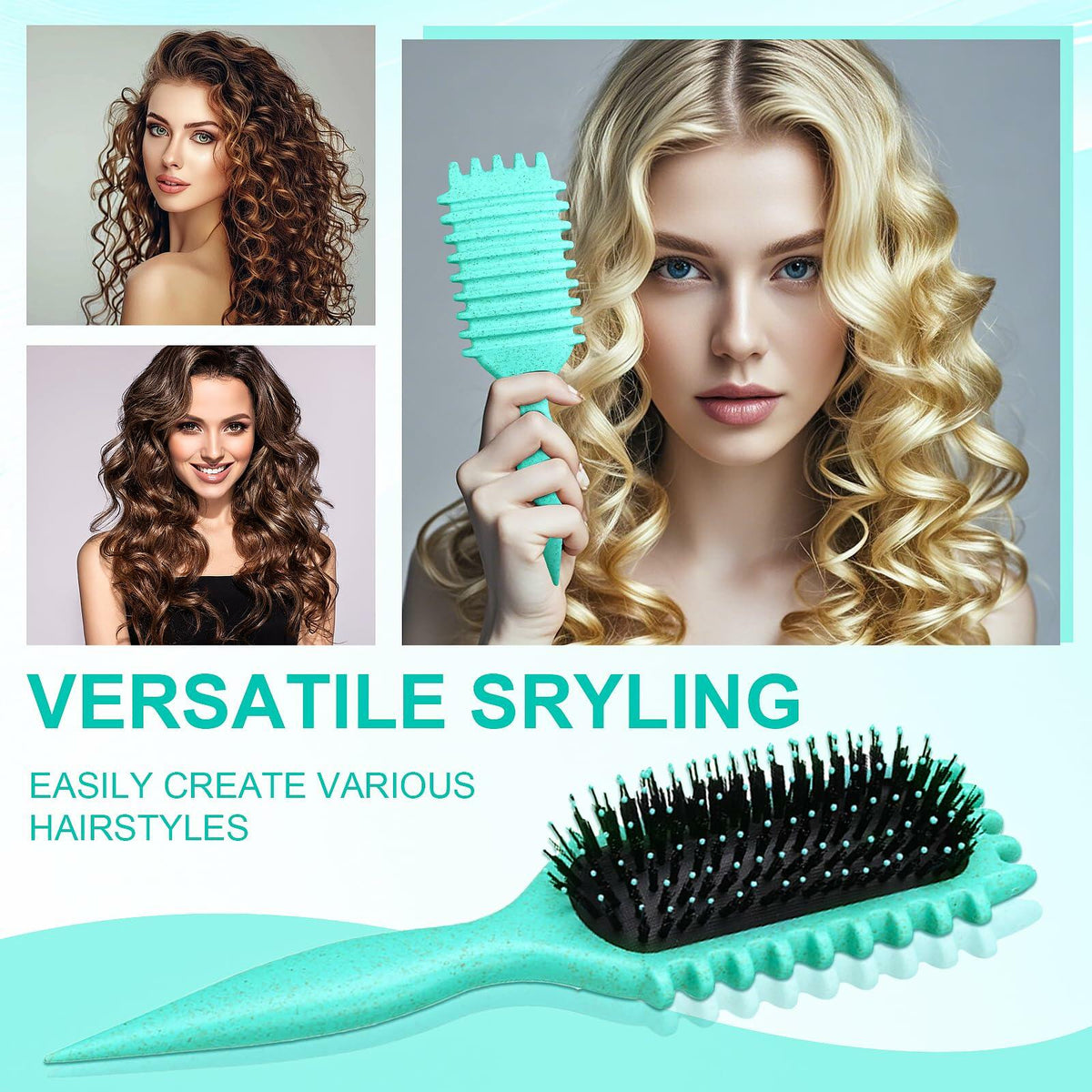 [Como nuevo] Cepillo Candy Brush para definir rizos con cerdas de jabalí, verde