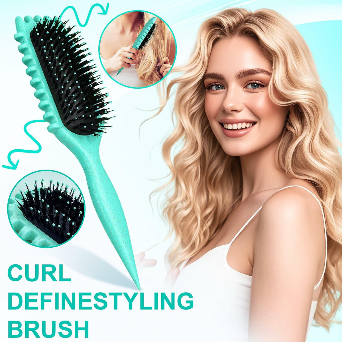 [Como nuevo] Cepillo Candy Brush para definir rizos con cerdas de jabalí, verde