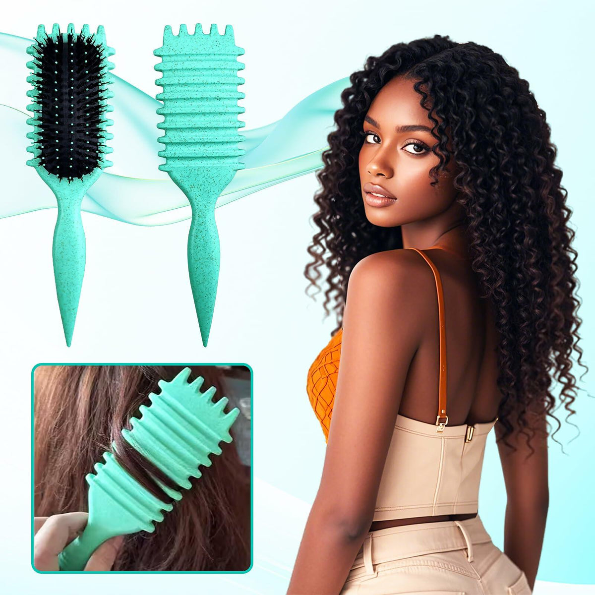 [Como nuevo] Cepillo Candy Brush para definir rizos con cerdas de jabalí, verde