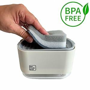 Dispensador de jabón para platos 2 en 1 con porta esponja Four Friends, beige