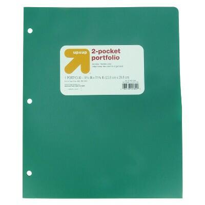 Carpeta de plástico de 2 bolsillos up&up, color verde, con 3 perforaciones, capacidad para 50 hojas, tamaño carta