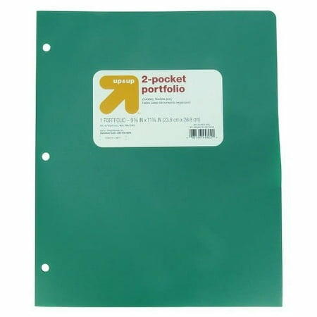 Carpeta de plástico de 2 bolsillos up&up, color verde, con 3 perforaciones, capacidad para 50 hojas, tamaño carta