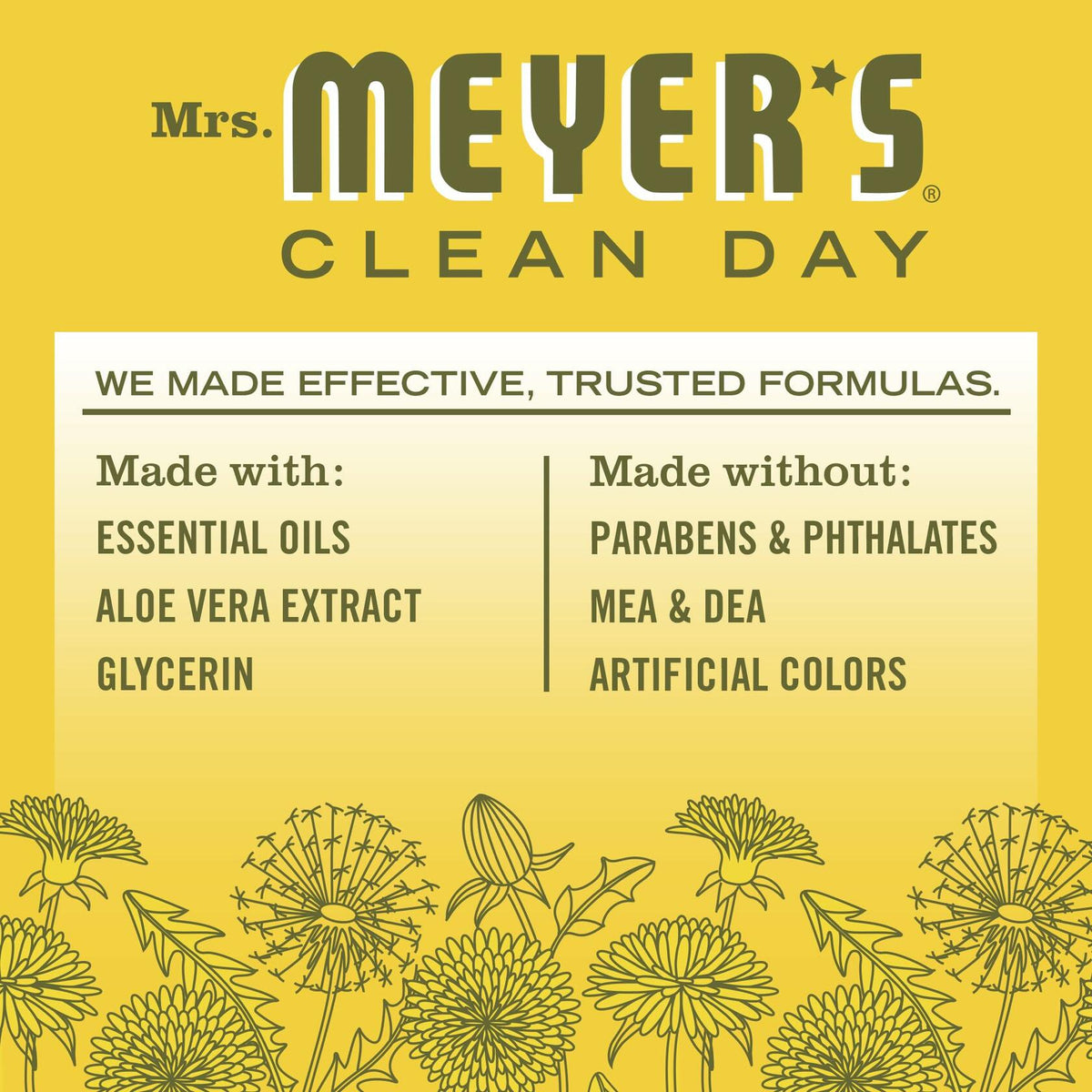 Jabón líquido para platos Mrs. Meyer's Clean Day, aroma a diente de león, botella de 16 oz